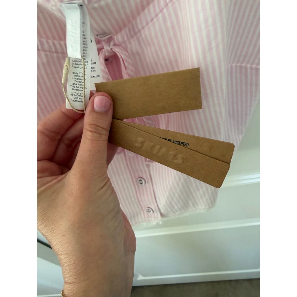NWT SKIMS Cotton Poplin Striped Sleep Cami Tank Top Pink White XXS - Picture 4 of 5